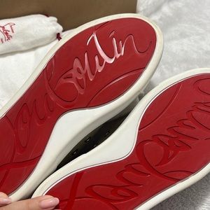 Christian Louboutin Beige White Simplerui Fabric Leather Low Top Flat Calf Gomme